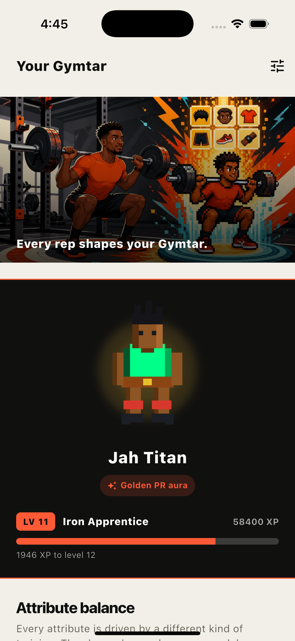 GYM LOG Gymtar 16-Bit Avatar Studio with Golden PR Aura